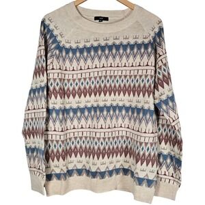 FATE Southwest Geometric Fair Isle‎ Sweater Cream Multi Wool Blend XL FW13039SF